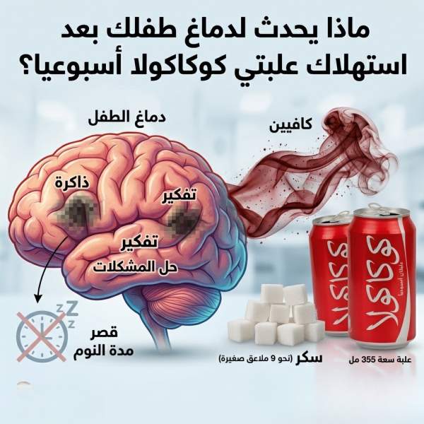 ماذا يحدث لدماغ طفلك بعد استهلاك علبتي كوكاكولا أسبوعيا؟